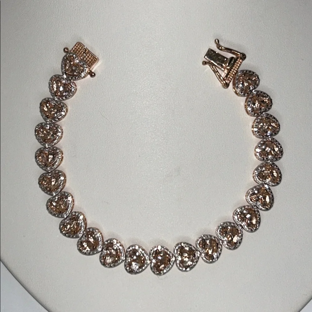 NWOT Genuine Morganite Heart Designer Line Bracelet Rose Gold Plate Sterling